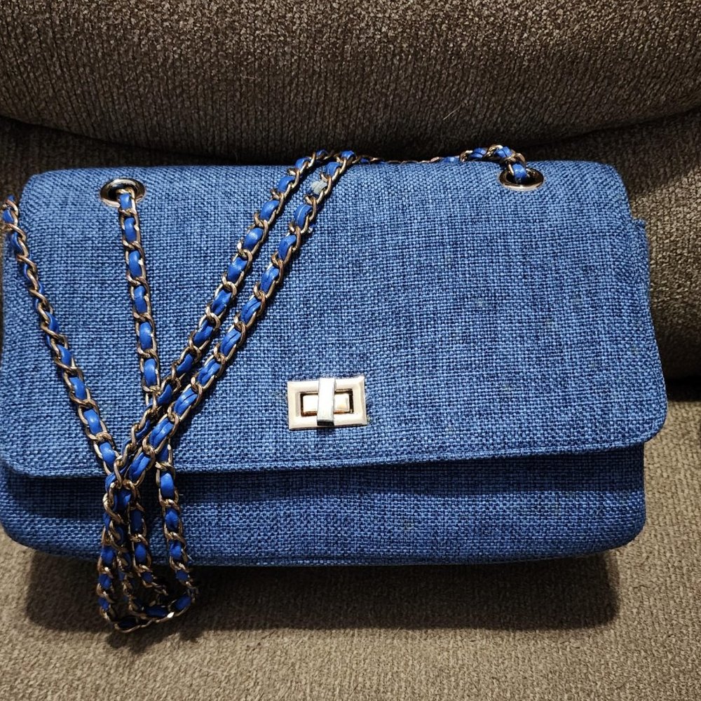Caprese Textured Crossbody Bag, Blue Denim Textured Material